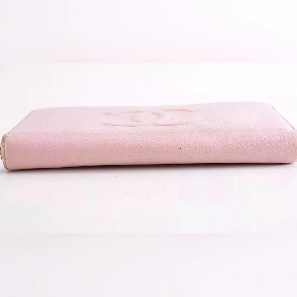 Chanel Wallet Timeless CC Zip Around Zippy Caviar Leather Ballerina Pink Silver